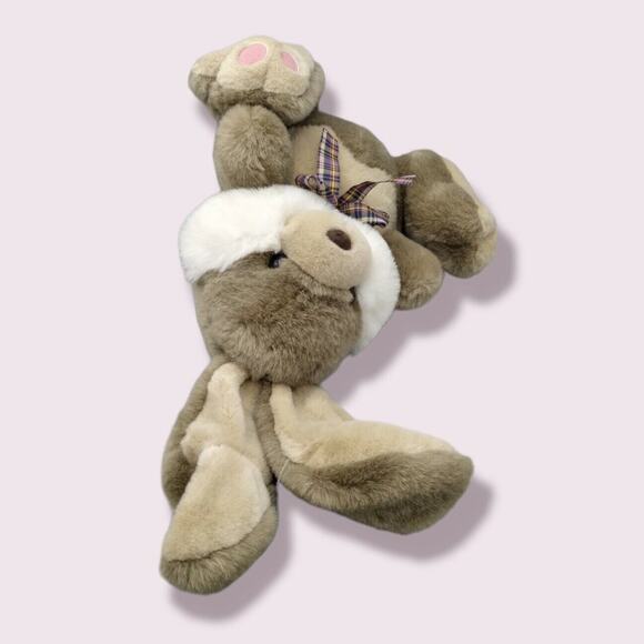 Vintage Dan Dee Brown Bunny Rabbit 11" Stuffed Plush Easter Floppy Ears Pink Paw - Picture 6 of 9